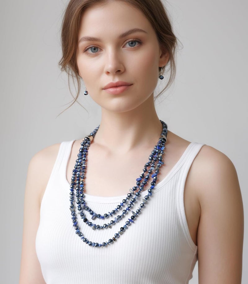 Errally Store Layered Beaded Statement Necklace Multi Strand Crystal Beads Collar Necklace and Earring Sets for Women Fashion Costume Jewelry Set Gifts for Her - Image 3